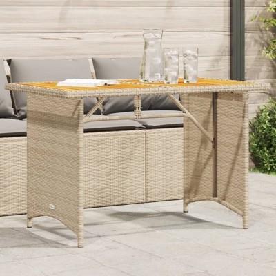vidaXL Patio Table with Wooden Top Black 43.3"x26.8"x27.6" Poly Rattan