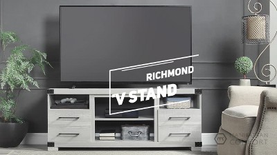 Gray Engineered Wood TV Stand with Drawers and Shelves