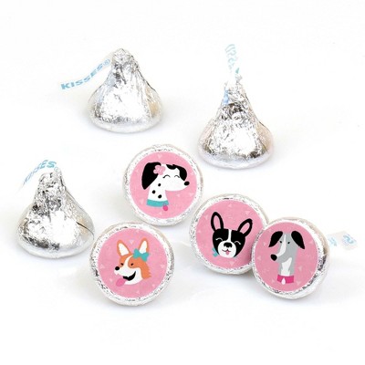Big Dot of Happiness Pawty Like a Puppy Girl - Pink Dog Party Round Candy Sticker Favors - Labels Fits Chocolate Candy (1 sheet of 108)