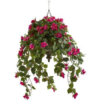 Nearly Natural 37-in Bougainvillea Artificial Plant in Hanging Metal Bowl