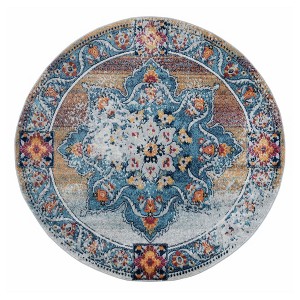 Blue Red and Orange Medallion Power Loom Area Rug - 1 of 4