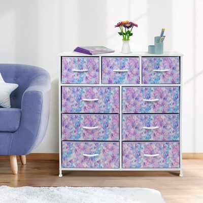 Purple Tie-Dye 9-Drawer Nursery Dresser with Fabric Bins