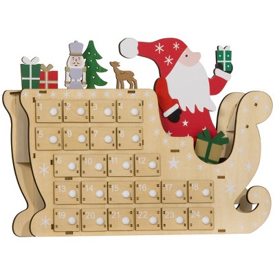 FURNIinspire Decorative Holiday Scene Props Reusable Wood Christmas Calendar Holiday Decoration with Countdown Drawers, Brown, 8.9"*3.1"*14.2"
