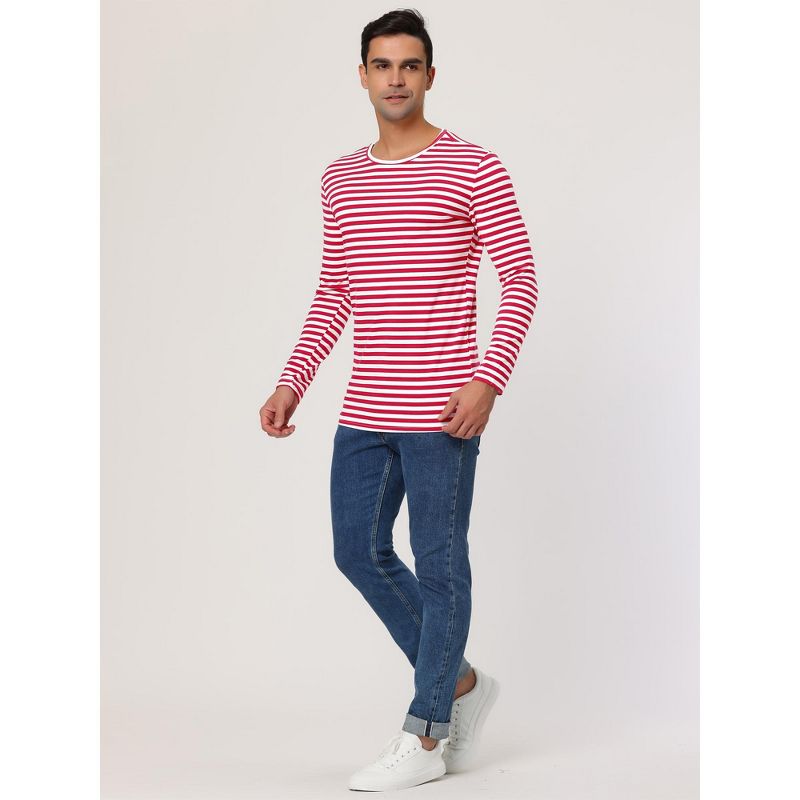 Lars Amadeus Men's Casual Striped Crew Neck Long Sleeve Pullover T-Shirt, 4 of 7