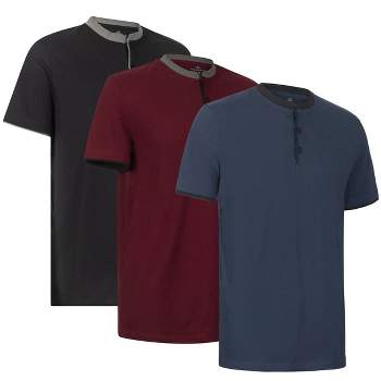 Men's Short Sleeve Henley T-Shirt with Contrast-Trim -3 Pack
