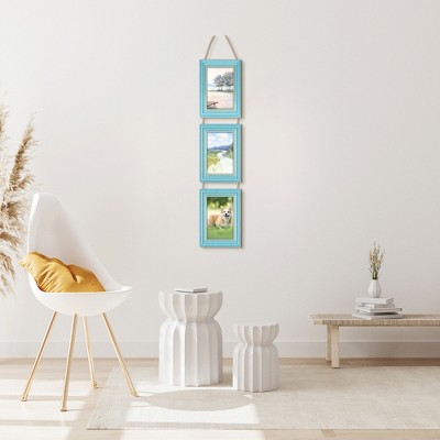 Blue Weathered Wood Hanging Collage Picture Frames with Rope