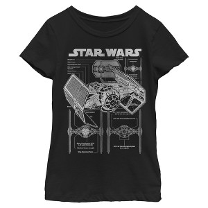 Girls Star Wars TIE Fighter Schematic T Shirt - 1 of 4