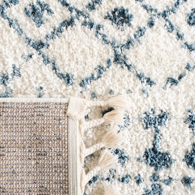Bohemian Cream/Blue Synthetic Shag Runner Rug 2'2" x 10'