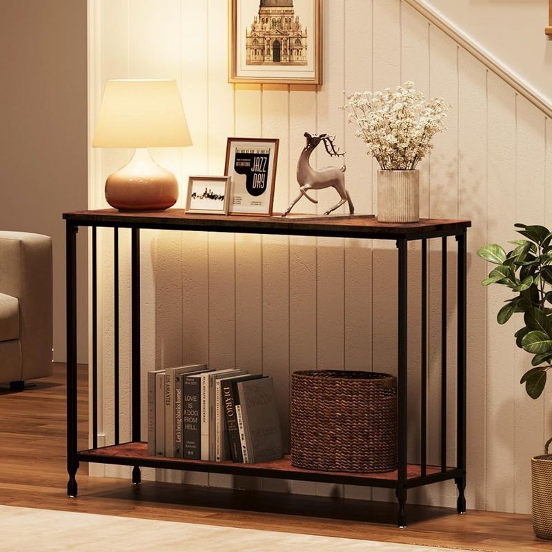 Console Table, Sofa Tables Narrow Entryway Table with Wood Shelf and Metal Frame, 41.5" Behind Couch Table Industrial Hallway Table for Living Room, 3 of 9