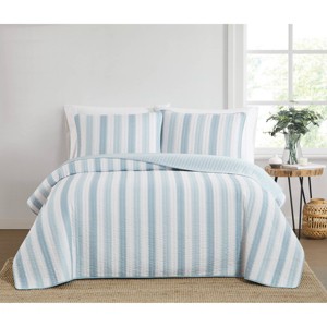 Truly Soft 3pc King Aiden Striped Quilt Set Blue - 1 of 4