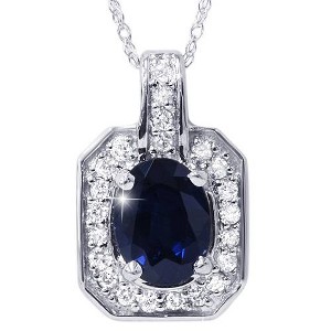 Pompeii3 1 7/8ct Oval Genuine Blue Sapphire & Diamond Halo Pendant 14K White Gold - 1 of 3