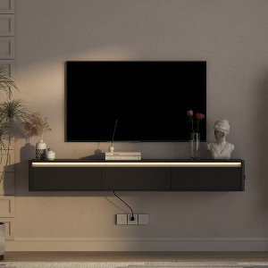 KTMBDW Floating TV Shelf, 69'' Wall Mounted TV Stand Floating TV Console Media Entertainment with Led Lights & Power Outlet for Livingroom - 1 of 4