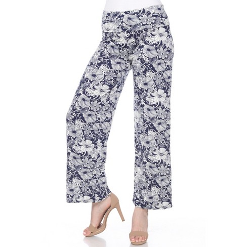 Women's Floral Paisley Wide Leg Palazzo Pants Navy Small - White Mark :  Target