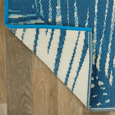 Tropical Blue Floral Reversible Synthetic Outdoor Area Rug