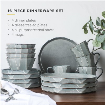 Stonewashed Gray Ceramic 16-Piece Dinnerware Set for 4