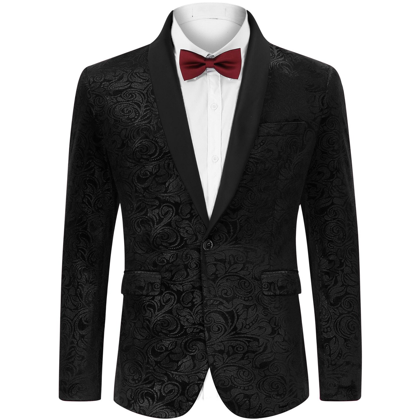 Мужской пиджак YesFashion Gold-Foil Printed Suit Jacket Blazer with Velvet-Like Base Fabric Black, цвет: Золотой — фото 1