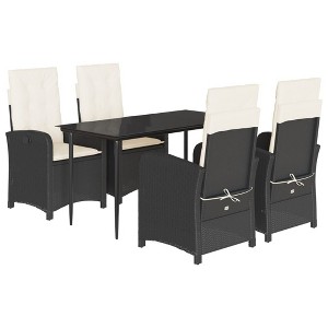 vidaXL 5 Piece Patio Dining Set with Cushions - Black Poly Rattan Outdoor Recliner Chairs and Table - 1 of 4