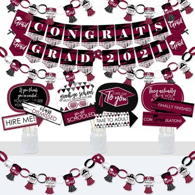 Big Dot of Happiness Maroon Grad - Best is Yet to Come - Banner and Photo Booth Decor - 2021 Burgundy Grad Party Supplies Kit - Doterrific Bundle