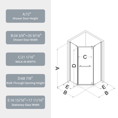 72" Frameless Chrome Pivot Shower Enclosure with Clear Tempered Glass