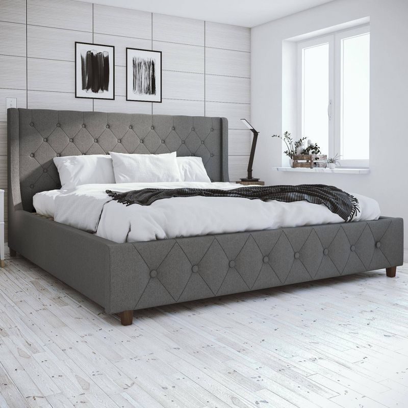 King Mercer Linen Upholstered Bed Light Gray - CosmoLiving by Cosmopolitan, 4 of 16