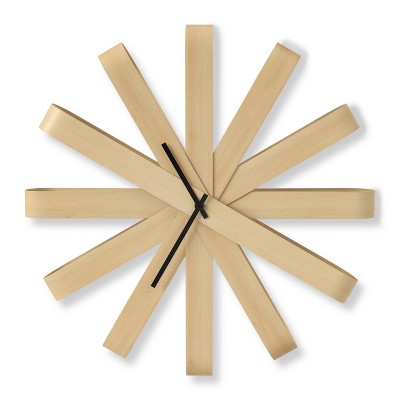 Natural Beech Wood Ribbon Wall Clock, 20" Diameter