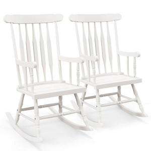Costway Set of 2 Wood Rocking Chair Glossy Finish White\ Coffe - 1 of 4