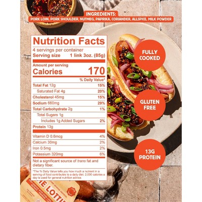 Lottie's Meats The Lottie - Signature Smoked Pork Sausage - 12oz/4ct