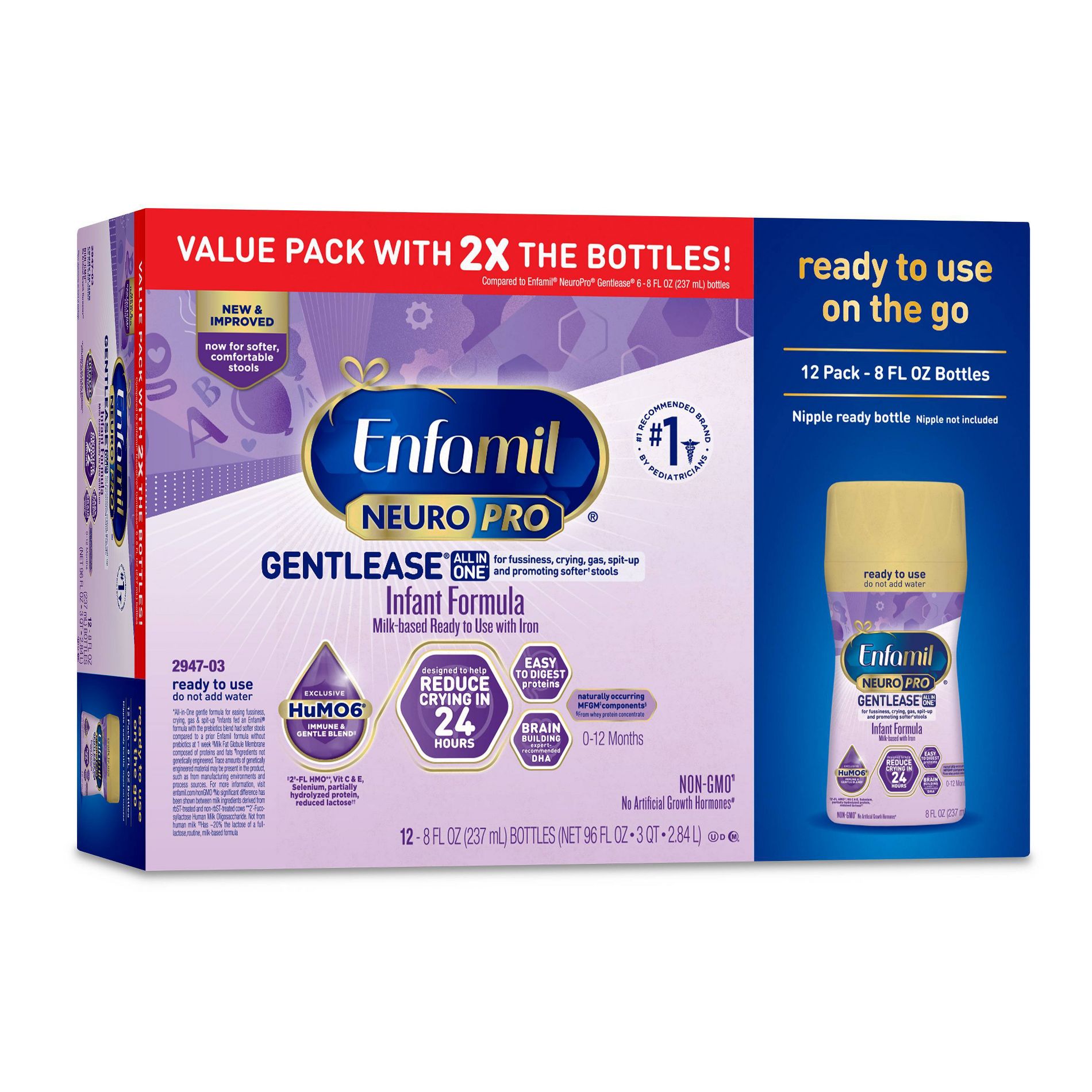 Enfamil NeuroPro Gentlease Ready to Feed Infant Formula Bottles - 8 fl oz Each/12ct