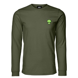 Dalix Alien Embroidered Cotton Classic Fit Long Sleeve Crewneck Tee Shirt Mens - 1 of 4