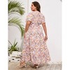 BLUEMING Summer Maxi Dress for Plus Size Women Tie Wasit Surplice Dress Flutter Sleeve A-Line Dress - 2 of 4