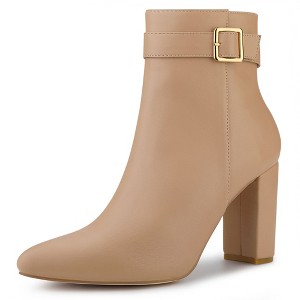 Allegra K Women's Pointed Toe Buckle Decor Heel Ankle Boots - 1 of 4