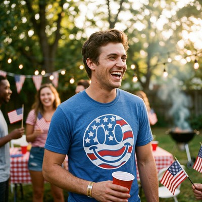 Мужские футболки Crazy Dog T-Shirts, Inc. Mens Funny T Shirts American Flag Smile Sarcastic Fourth Of July Graphic Novetly Tee for Men - Crazy Dog Men's T Shirt For Fourth Of July Royal L — фото 3