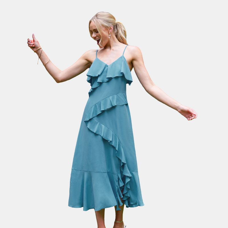 Women's Blue Asymmetrical Ruffle Maxi Dress - Cupshe, 1 of 7