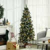 HOMCOM 6ft Skinny Prelit Artificial Christmas Tree Holiday Decoration with Snow-dipped Branches, Warm White LED Lights, Auto Open, Green - 3 of 4