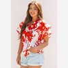 Amaryllis Women’s Flutter Sleeve Ruffle Neck Floral Print Blouse Lightweight Relaxed Fit Statement Top Elegant - 2 of 4