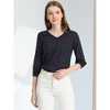 INSPIRE CHIC Women's V Neck 3/4 Sleeves Ligthweight Check Plaid Blouses - 3 of 4