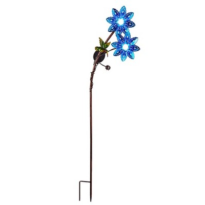 Blue Iron Double Flower and Critter Garden Stake with Solar Lights