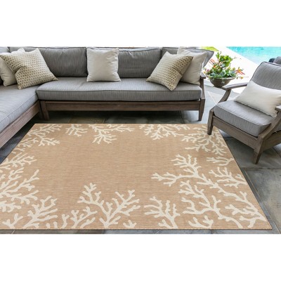 Carmel Sand and White Synthetic Flatwoven Indoor/Outdoor Rug