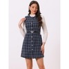 Allegra K Women's Sleeveless Button Elegant Vintage A-Line Round Neck Plaid Dress - 3 of 4