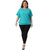 Women's Plus Size Eyelet Double Layered Hem Crew Neck Batwing Sleeve Casual Summer Blouses - Agnes Orinda - 3 of 4
