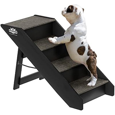 Pet Stairs - Home and Vehicle Nonslip Carpeted Dog Steps with 4-Step Design - for Puppies, Kittens, and Other Small Pets by PETMAKER (Gray)