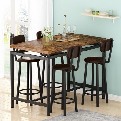 Hooseng 5-Piece Counter Height Dining Room Table and Chairs Set, Industrail Style Bar Table Set with MDF Top and Metal Frame, Dining Table Set for 4