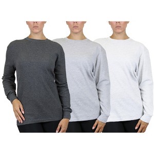 Galaxy By Harvic Women's Loose Fit Waffle Knit Thermal Shirt-3 Pack - 1 of 2