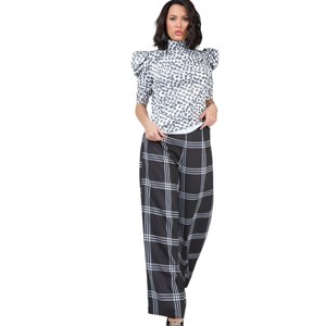 Slickblue Women's High Waist Plaid Print Pants, Wide Leg, Flowy Fit Trousers, Office Style, Black/Off White, Size S-L - 1 of 4