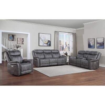 Gray Faux Suede Power Reclining Loveseat with Storage