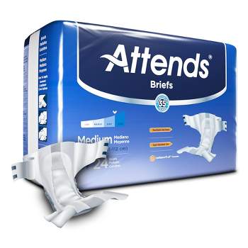 Attends Incontinence Briefs, Heavy Absorbency, Unisex, Medium, 24 Count, 4 Packs, 96 Total