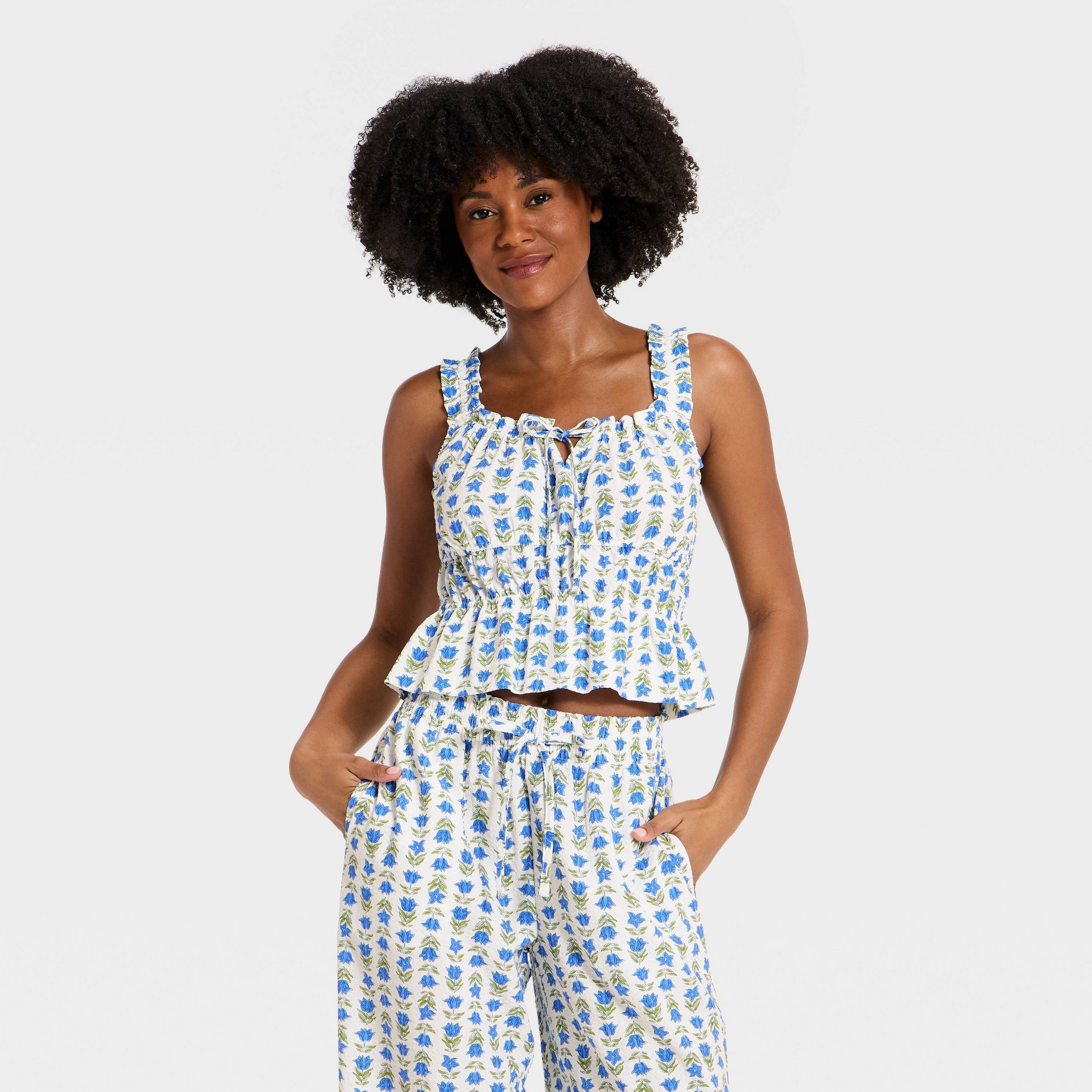 Women's Ruffle Seersucker Tie-Front Tank Top - Auden™