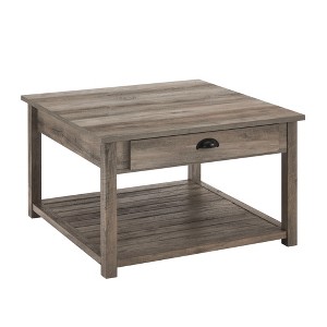 June Rustic Farmhouse Square Coffee Table with Storage, Metal Accents - Saracina Home - 1 of 4