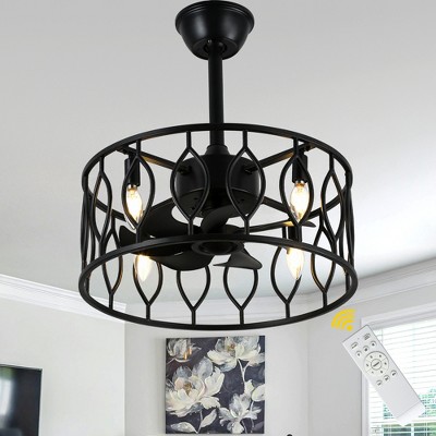 Bella Depot 19" Black Caged Ceiling Fan with Light and Remote 6-speed Reversible Fan for Bedroom Living Room