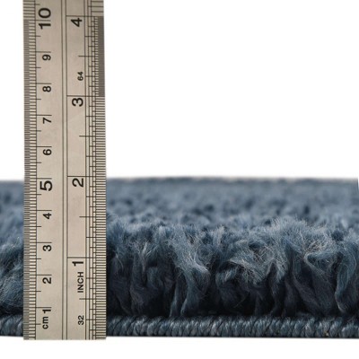 Marine Blue Square Braided Shag 7'x7' Synthetic Area Rug